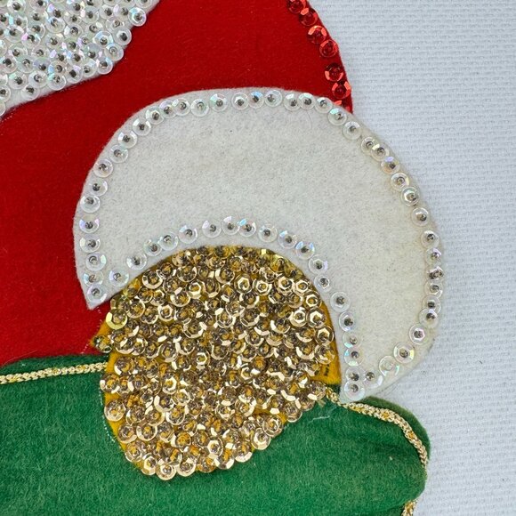 Vintage Handmade Felt Santa Wall Hanging Christmas Card Holder Sequins 23" Retro - Picture 5 of 12